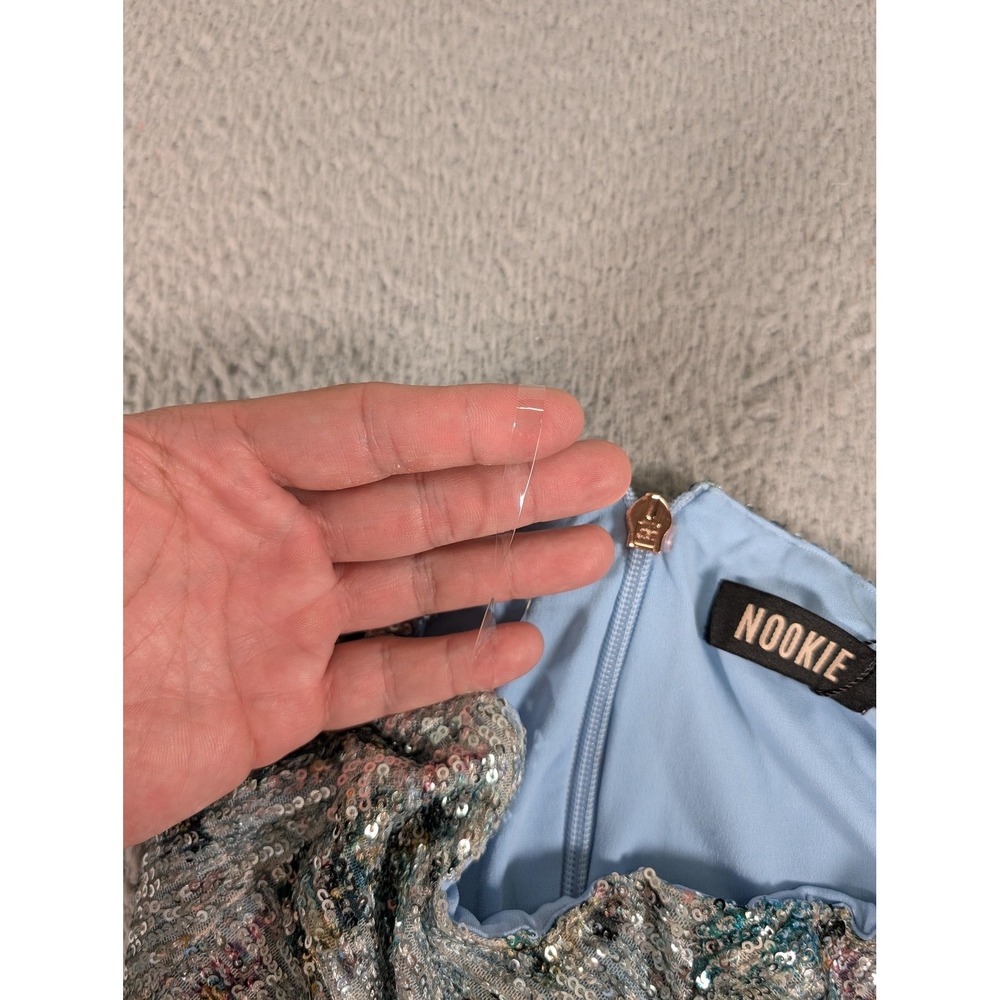 Nookie Forever Skirt Womens Small Blue Sequin Ruched Party Mini Dressy New - Picture 6 of 16